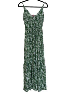 Green Tropical Leaf Print Maxi Dress – Flowy Summer Dress | Size XS